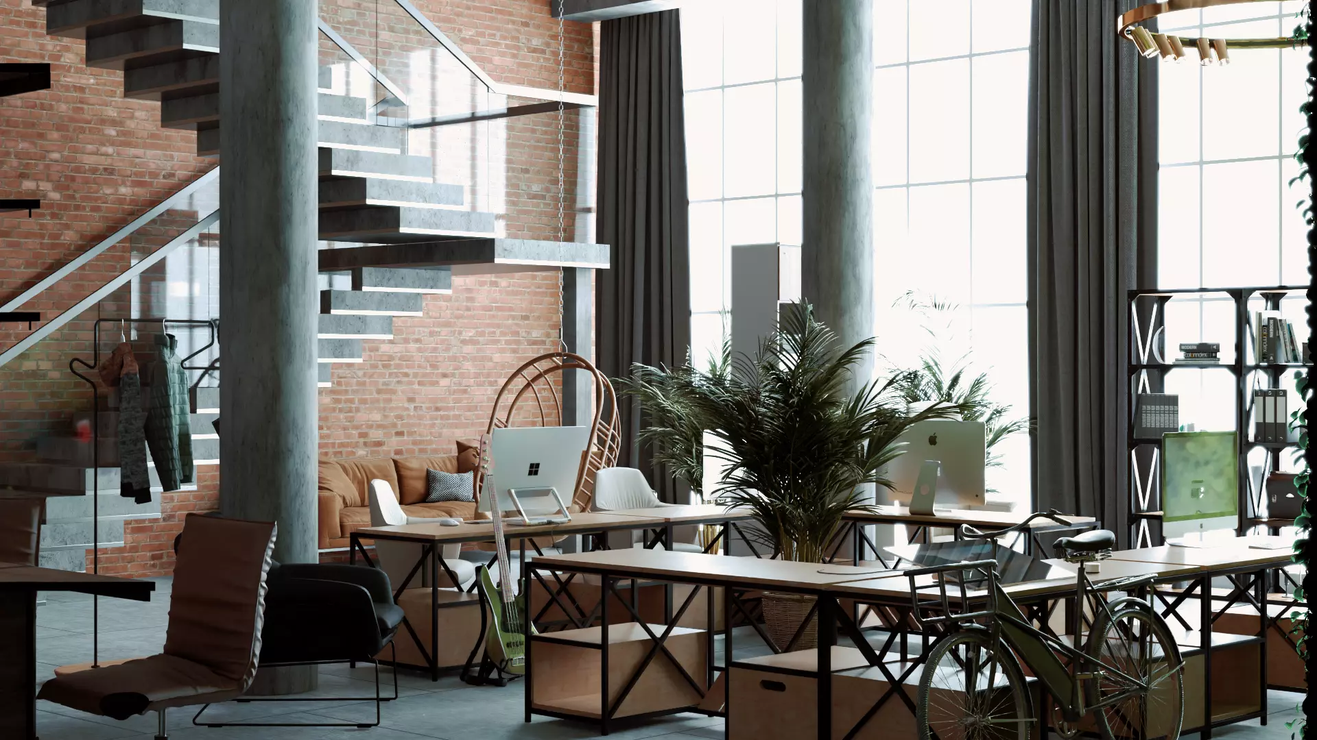 Office interior design 3D model Low-poly 3D model_0