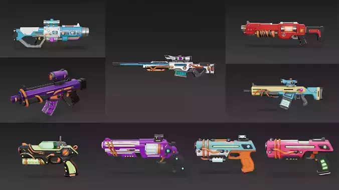 Cartoon Cyber Weapons 3D Models Pack PBR