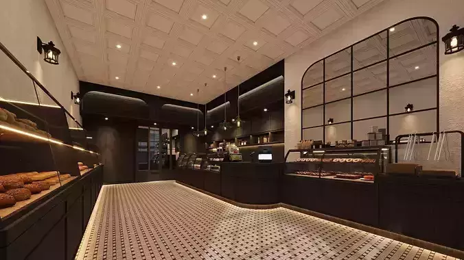 Classic Bakery and Cafe Shop 3D Scene