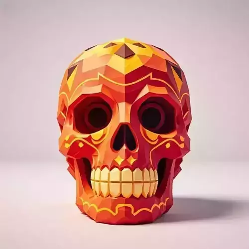 2499Color 3D Model of Halloween Skull  Low Poly Style