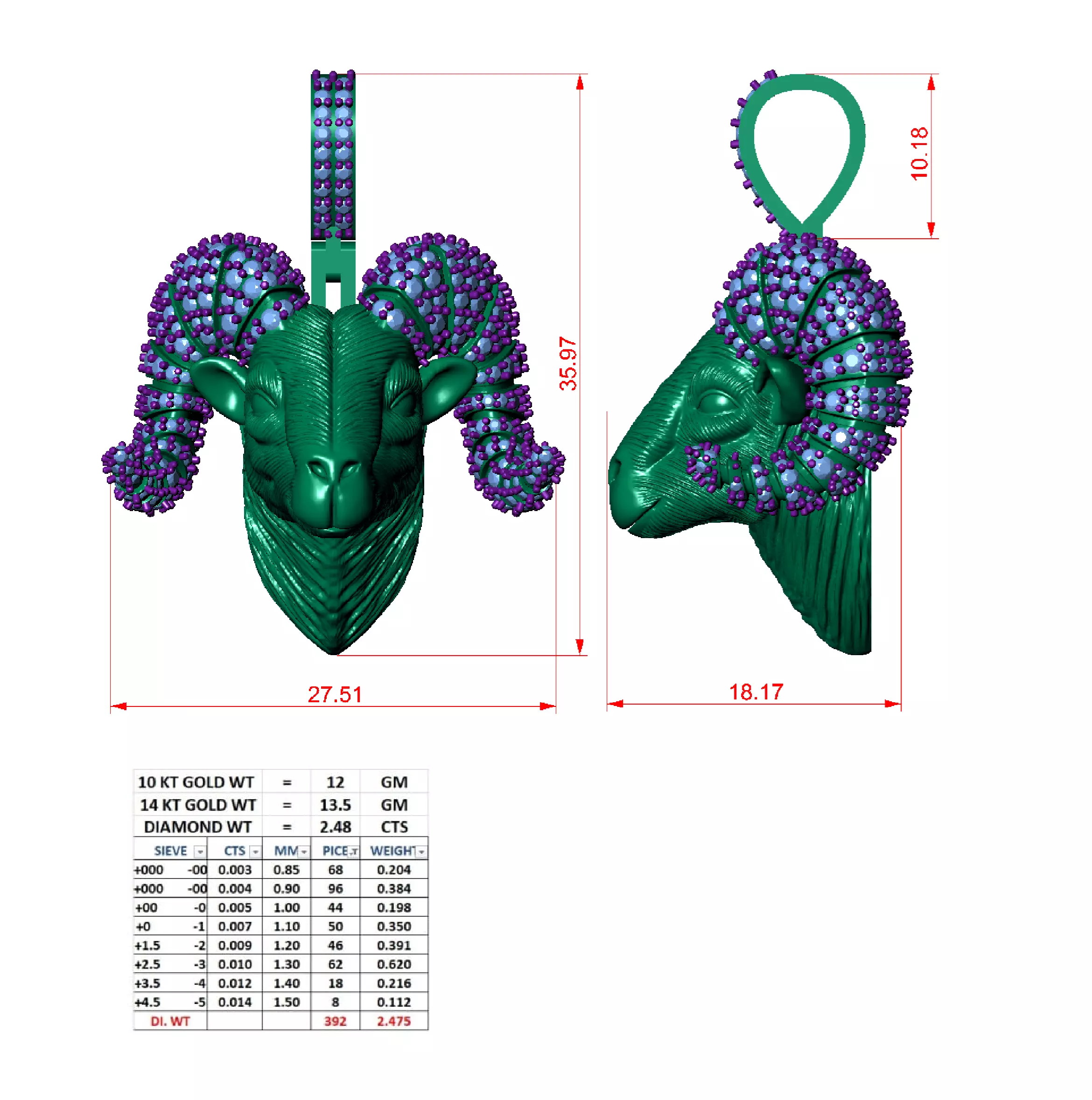 Goat Pendant  3D print model 3D print model_7
