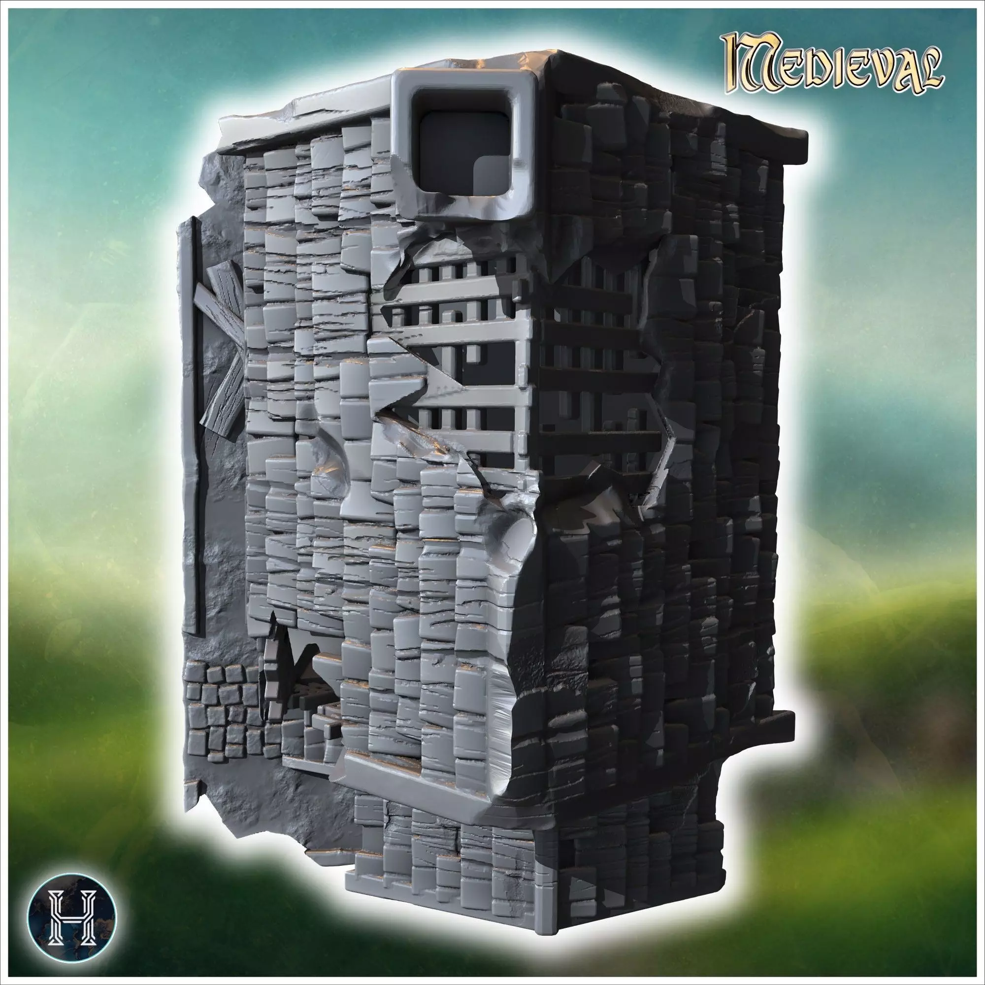 Two-story wooden house with a damaged porch broken windows and a 3D print model_3