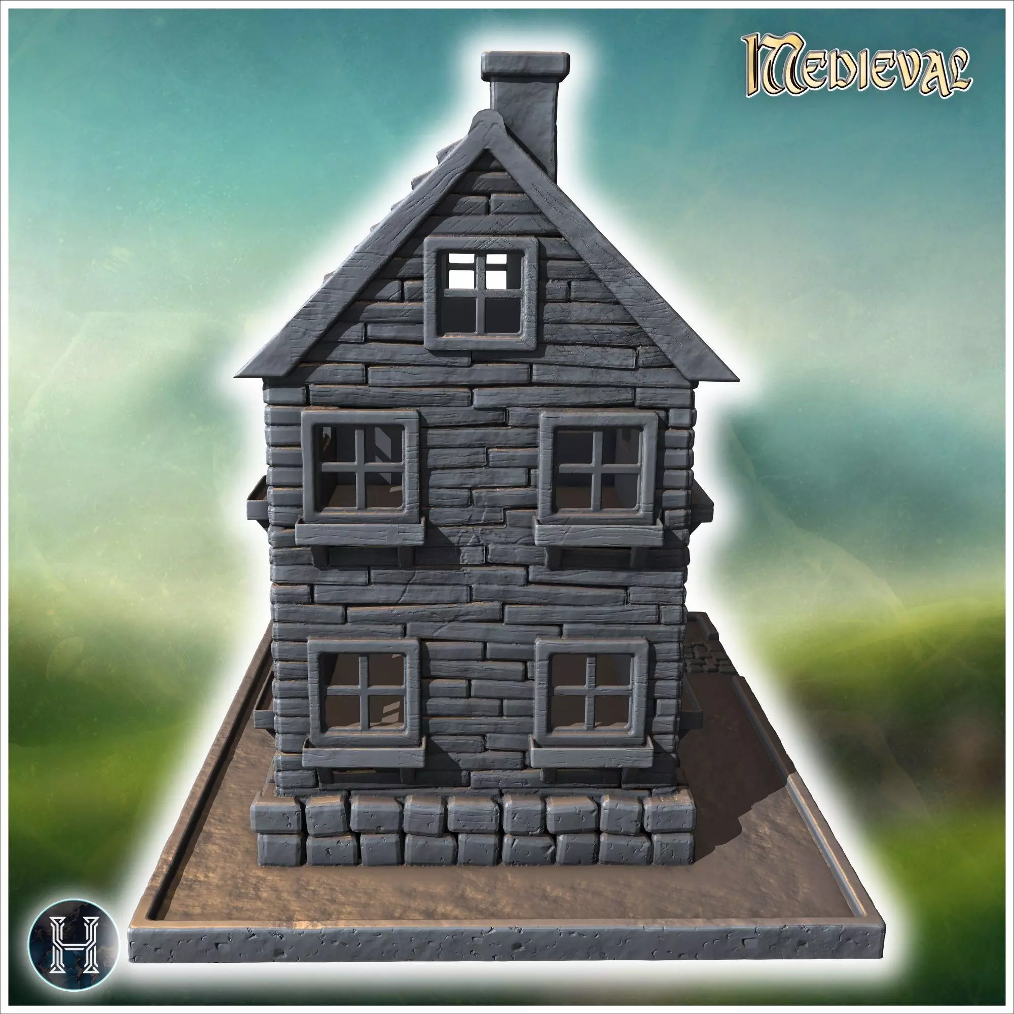 Well-maintained wooden house with a covered porch stone steps an 3D print model_9