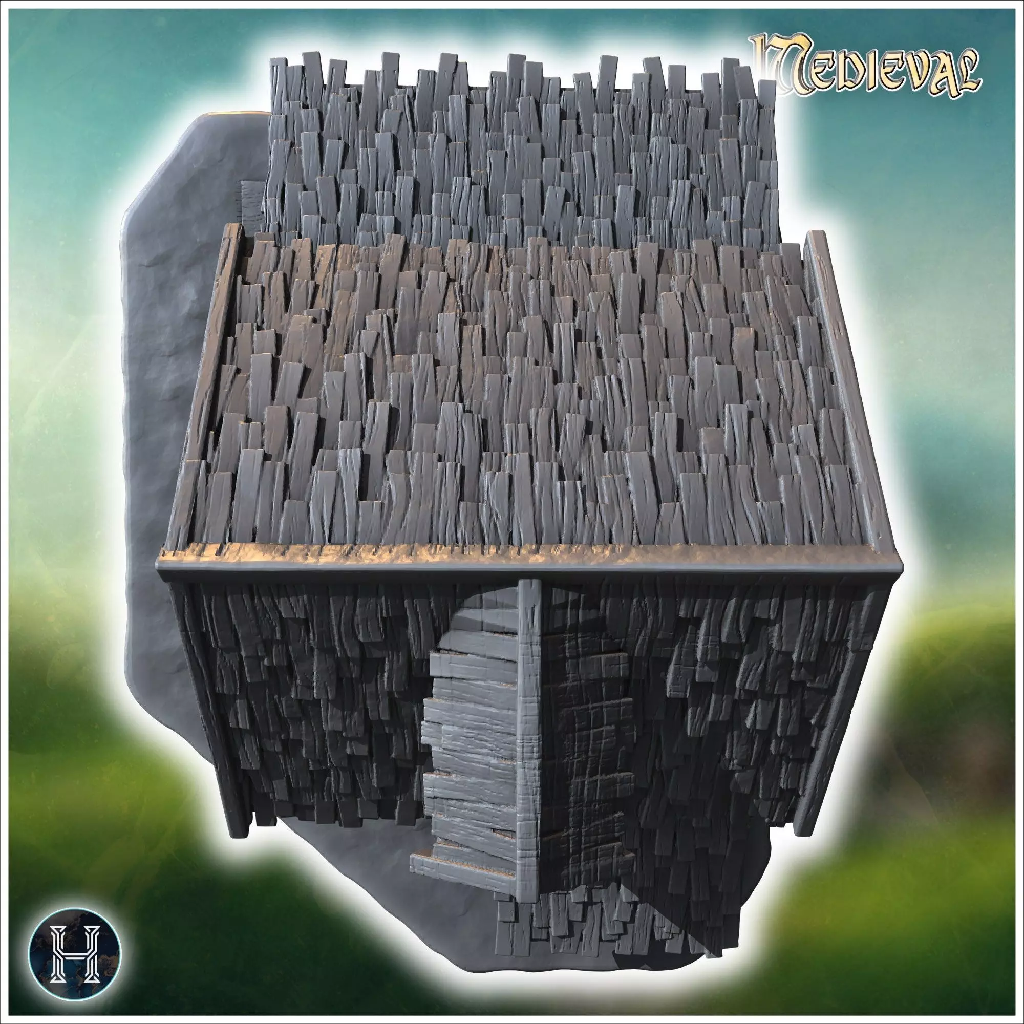 Two-story wooden house with a covered porch damaged roof and woo 3D print model_3