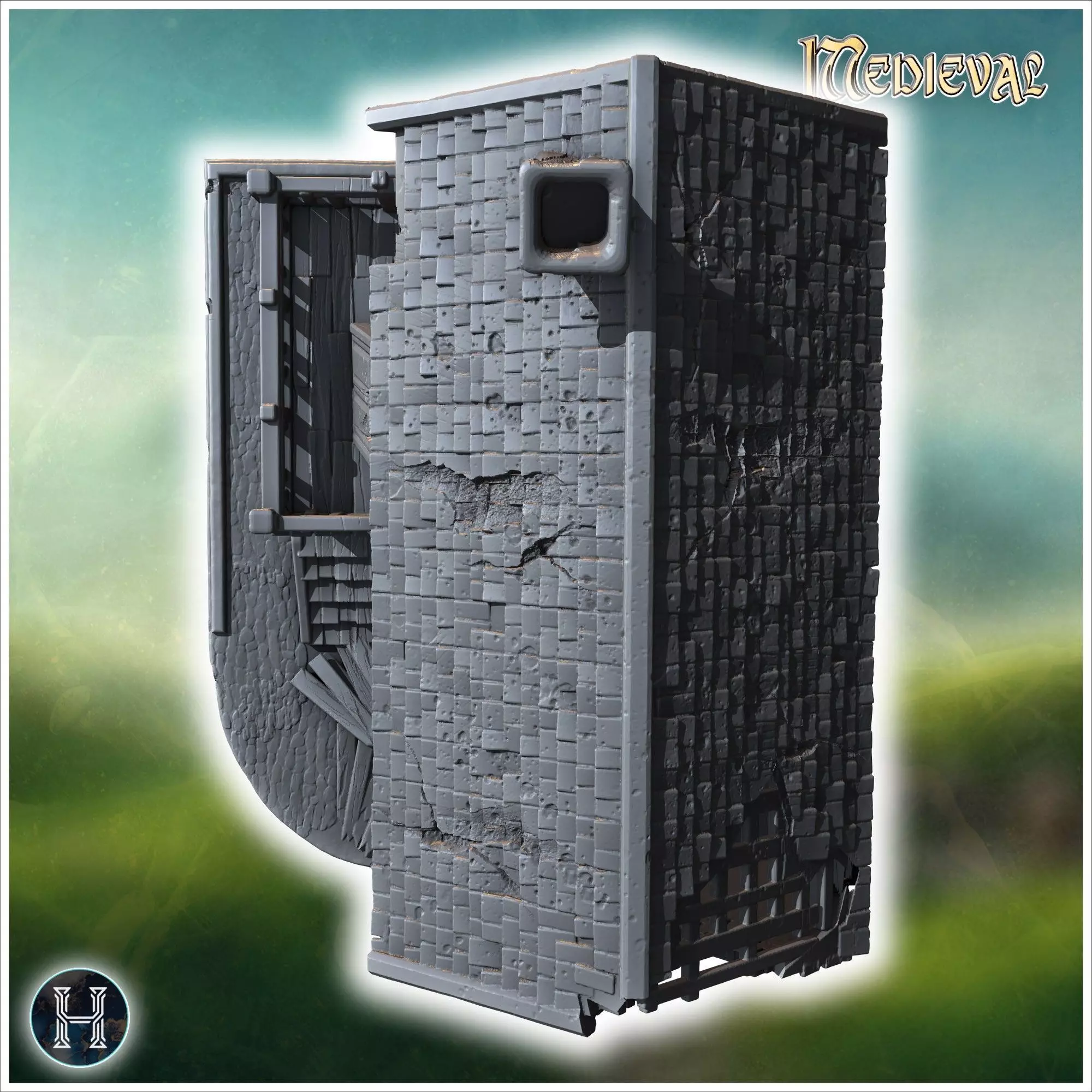 Damaged two-story wooden building with collapsed balcony broken  3D print model_3