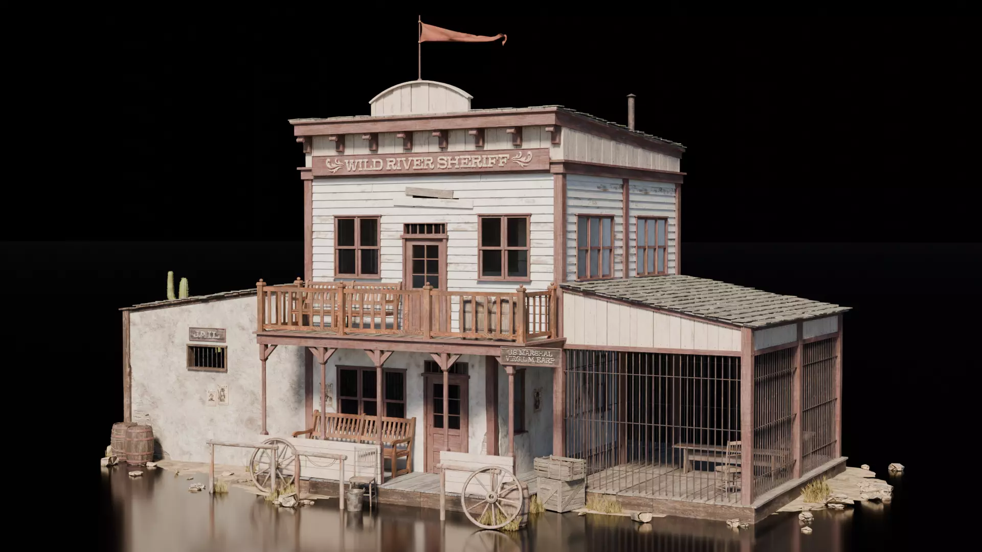 Wild West Building Sherif Station 3D model_0