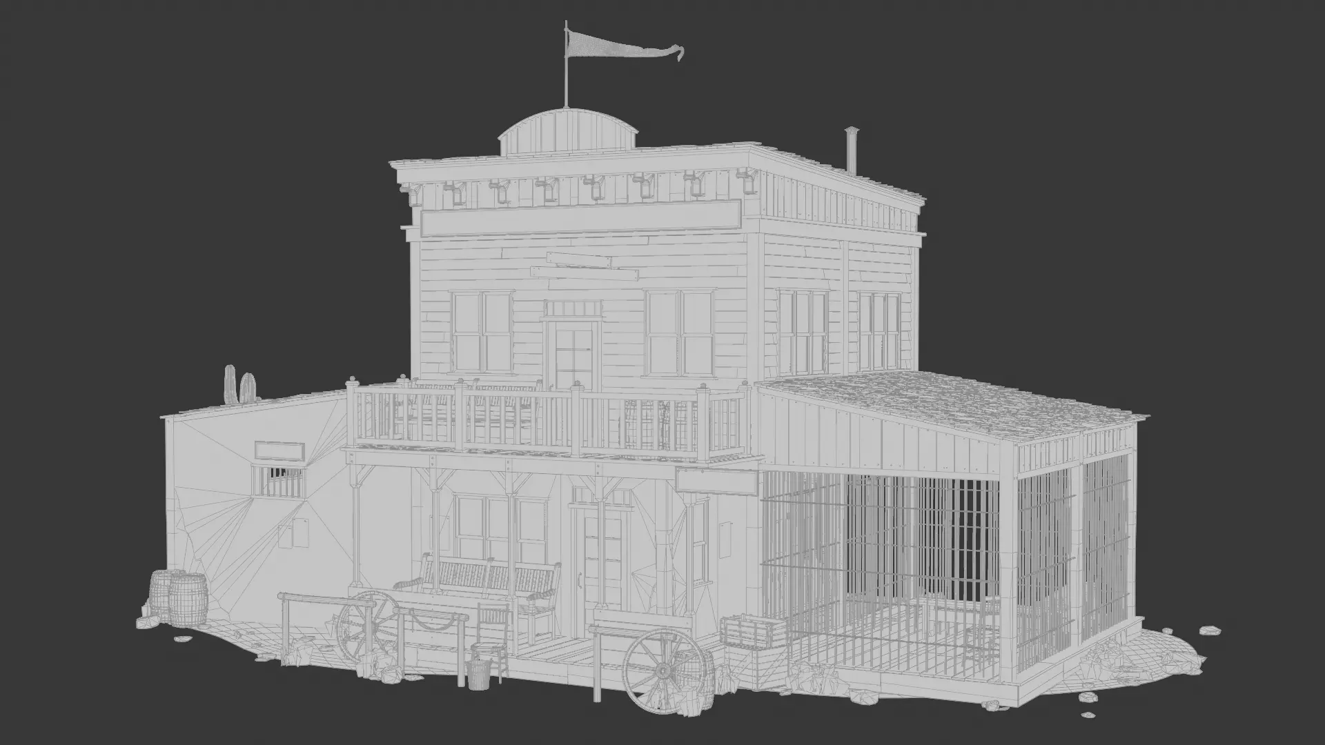 Wild West Building Sherif Station 3D model_1