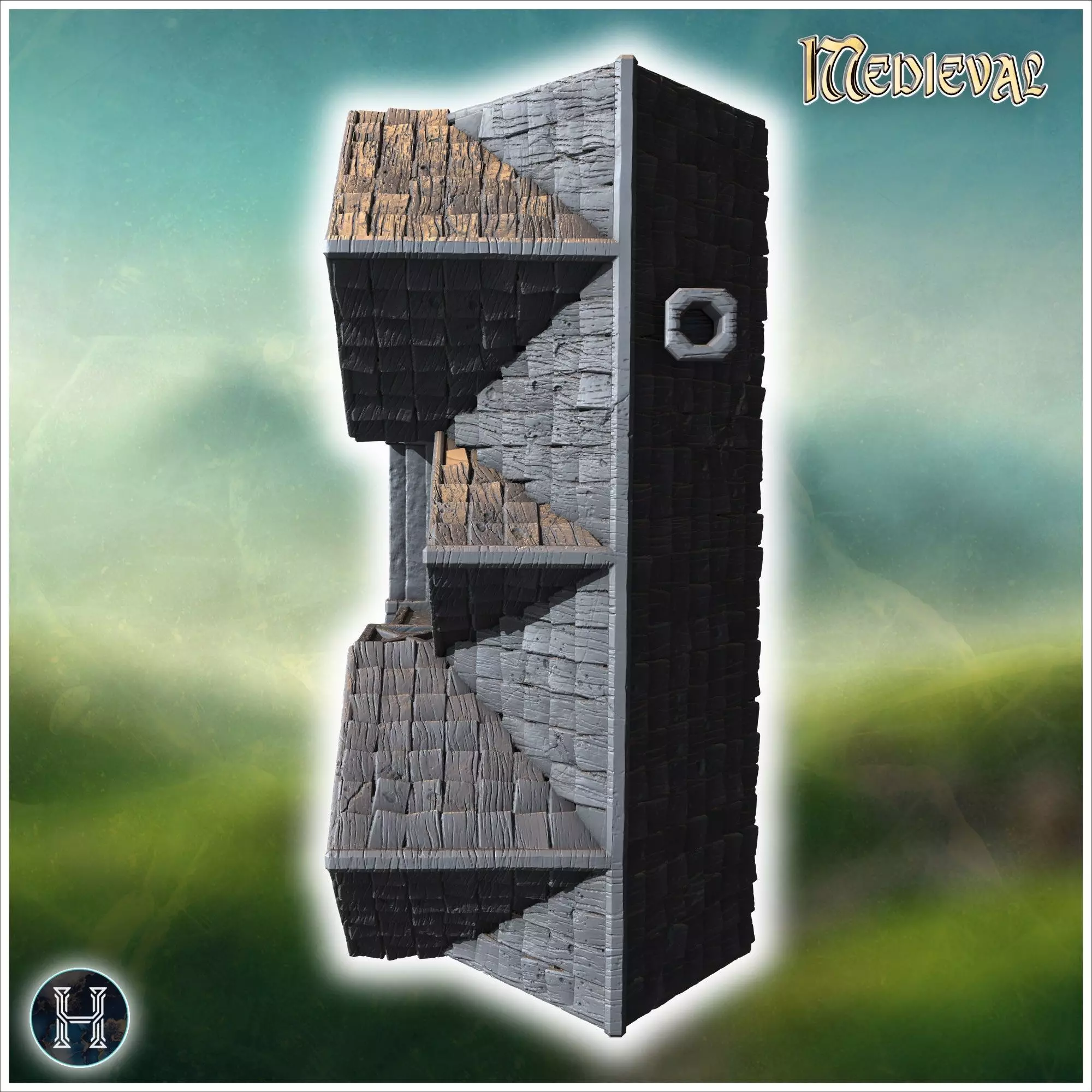 Two-story half-timbered house with detailed windows arched doorw 3D print model_3