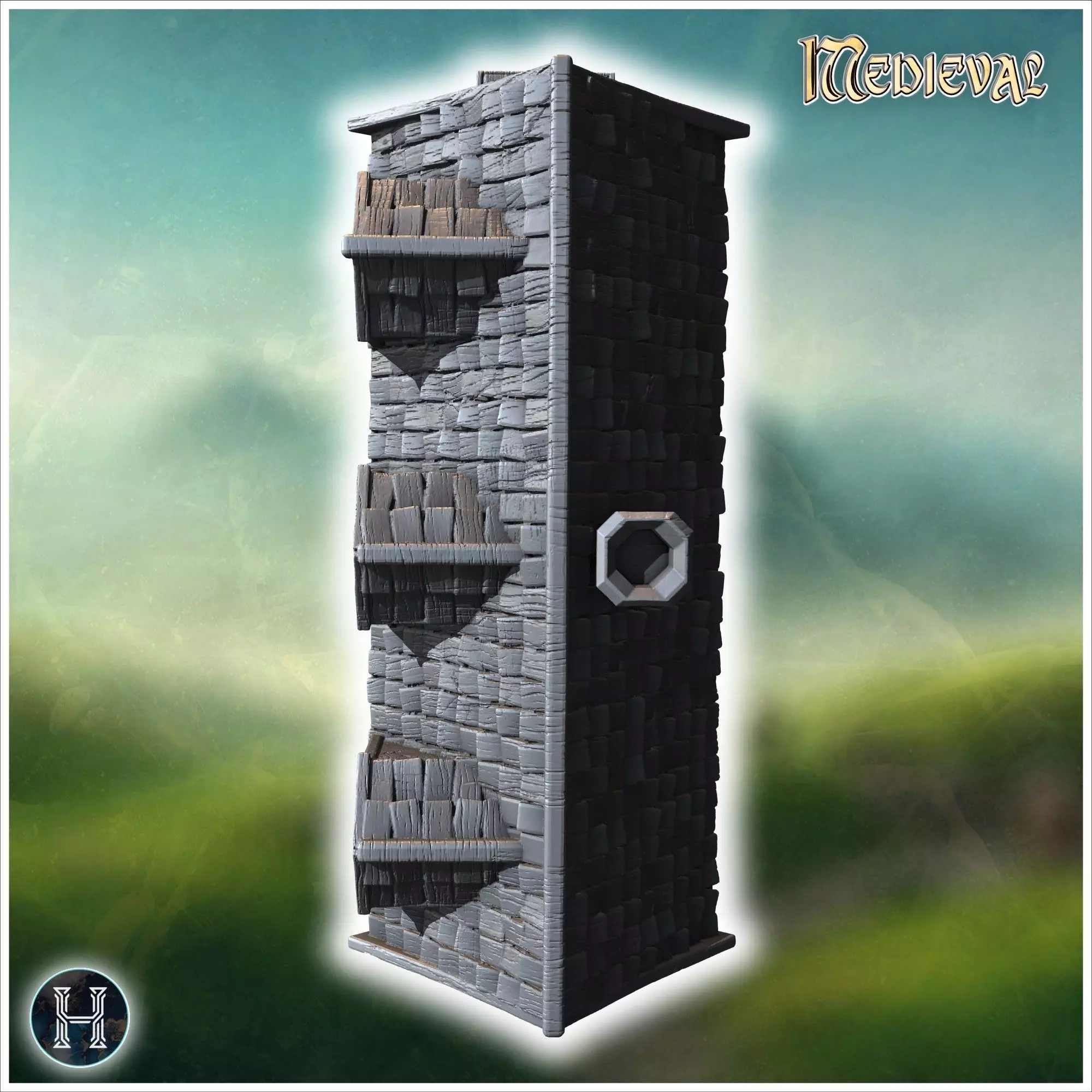 Long half-timbered building with dormer windows steep roof and i 3D print model_3