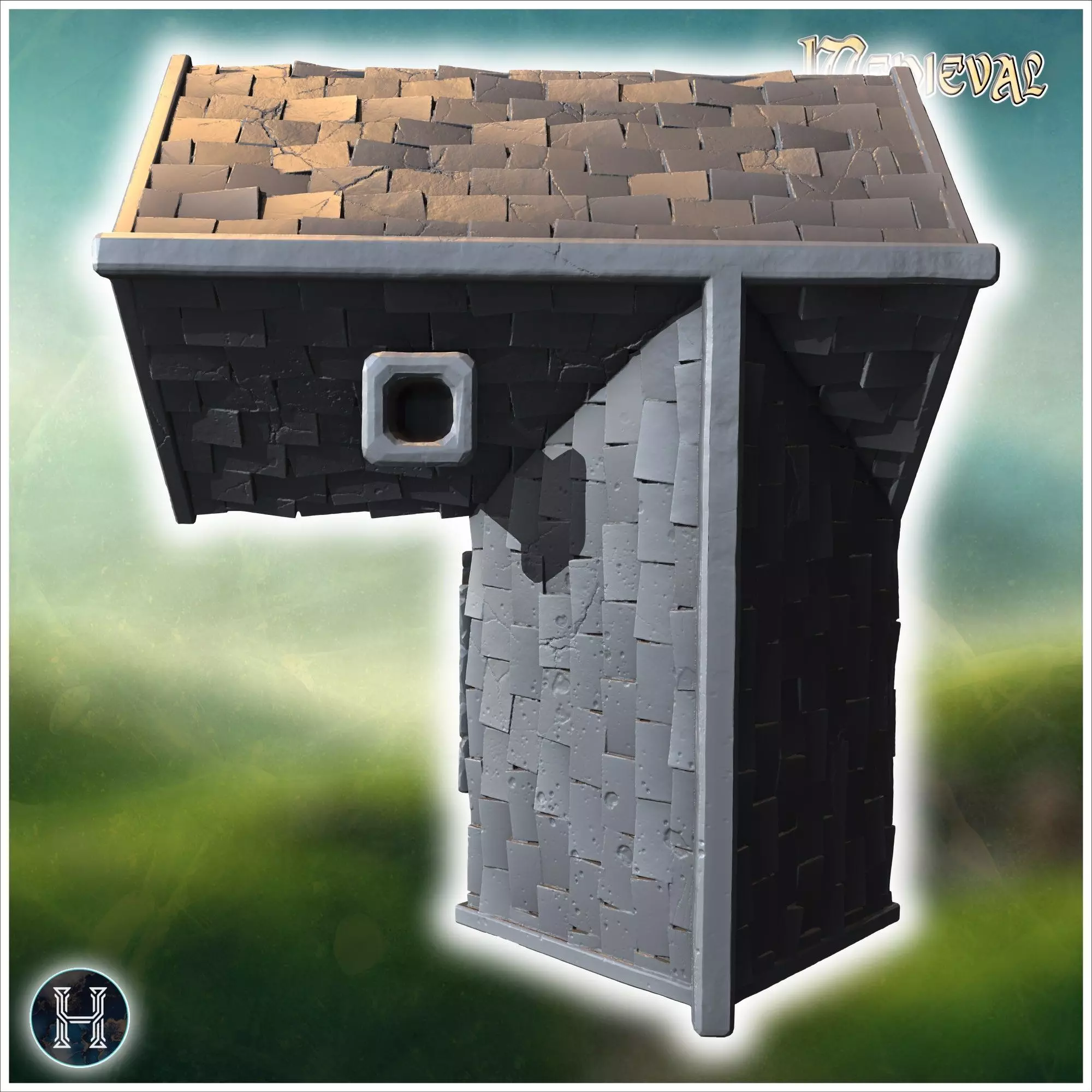 Medieval-style house with a wooden door lattice windows and a da 3D print model_3