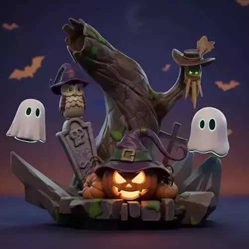 Stylized Halloween Graveyard Scene 3D print model