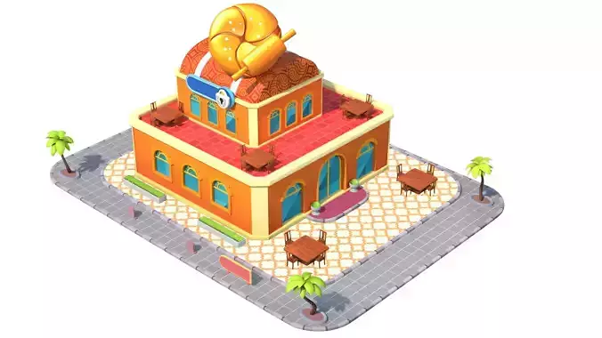 Cartoon Bakery Building 3D Model FBX Textured