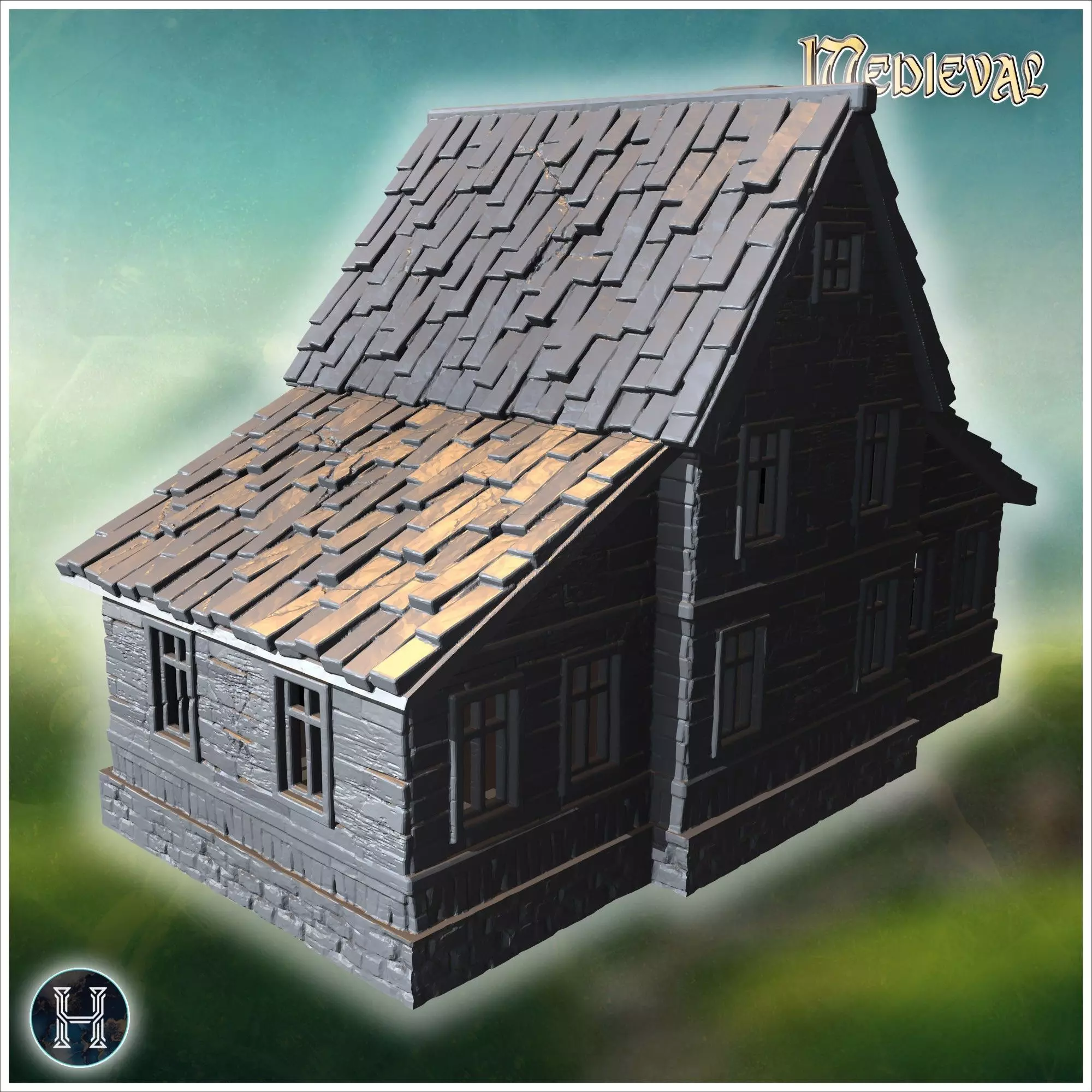 Large wooden house with detailed roof shingles and spacious balc 3D print model_1
