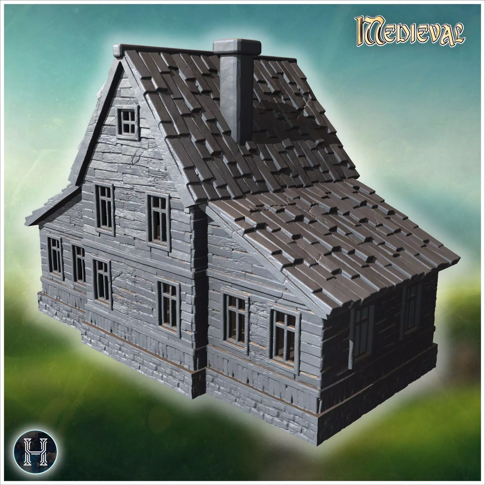 Large wooden house with detailed roof shingles and spacious balc 3D print model_9