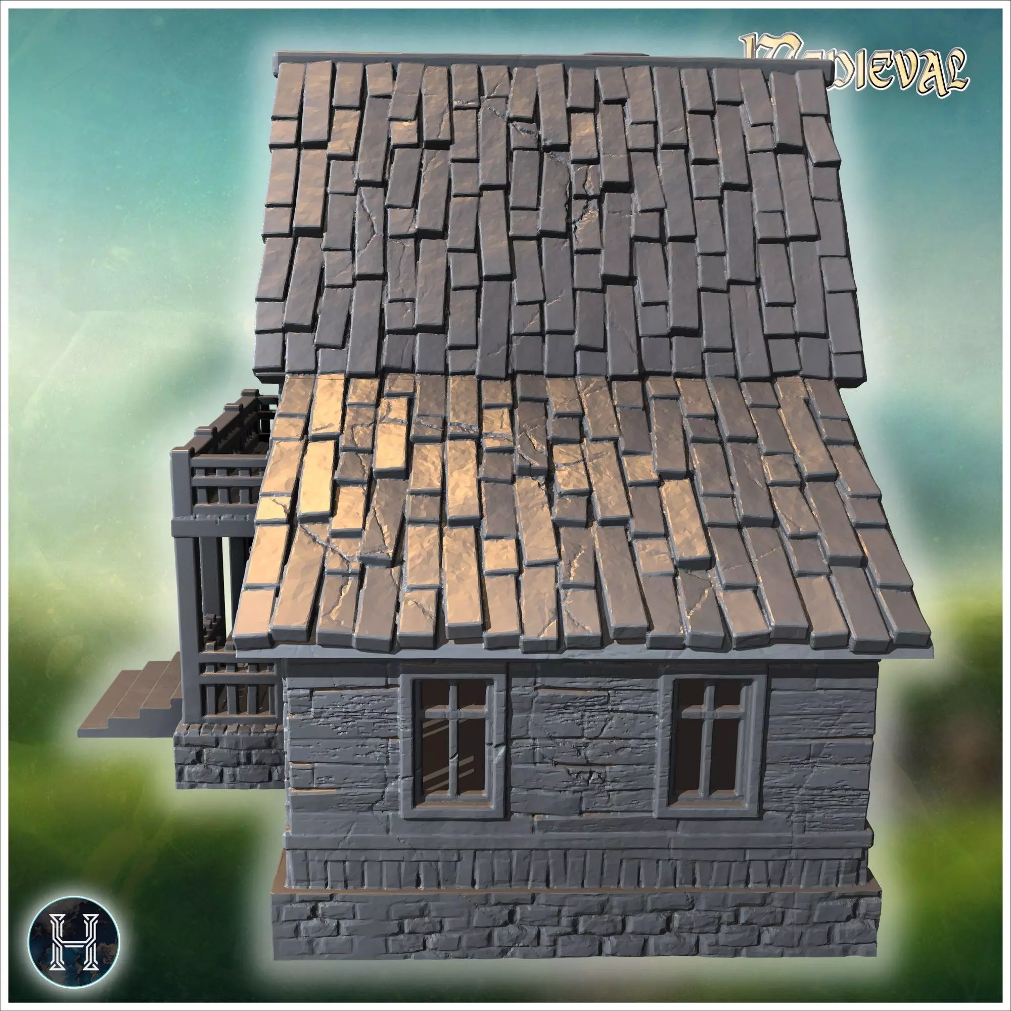 Large wooden house with detailed roof shingles and spacious balc 3D print model_3