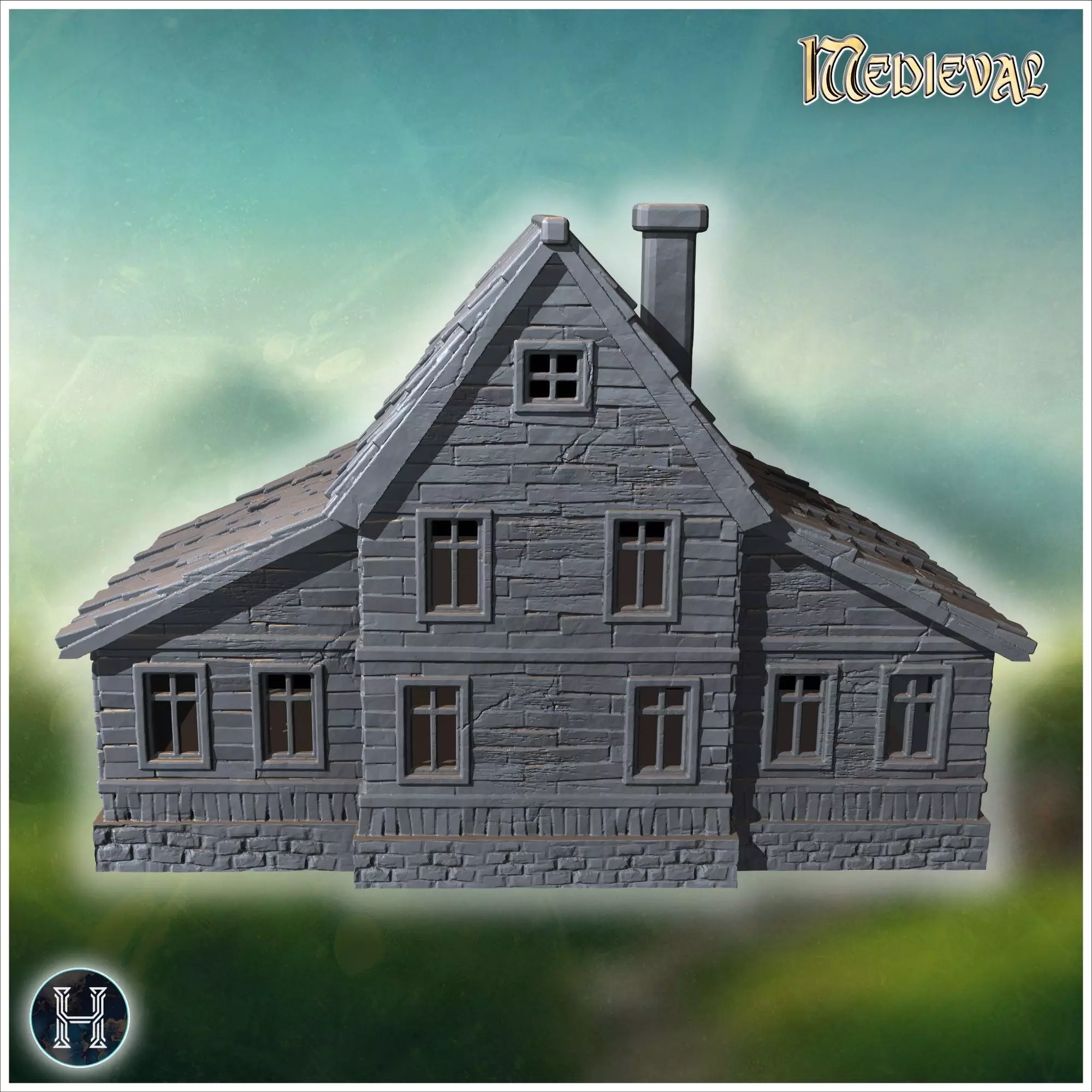 Large wooden house with detailed roof shingles and spacious balc 3D print model_10