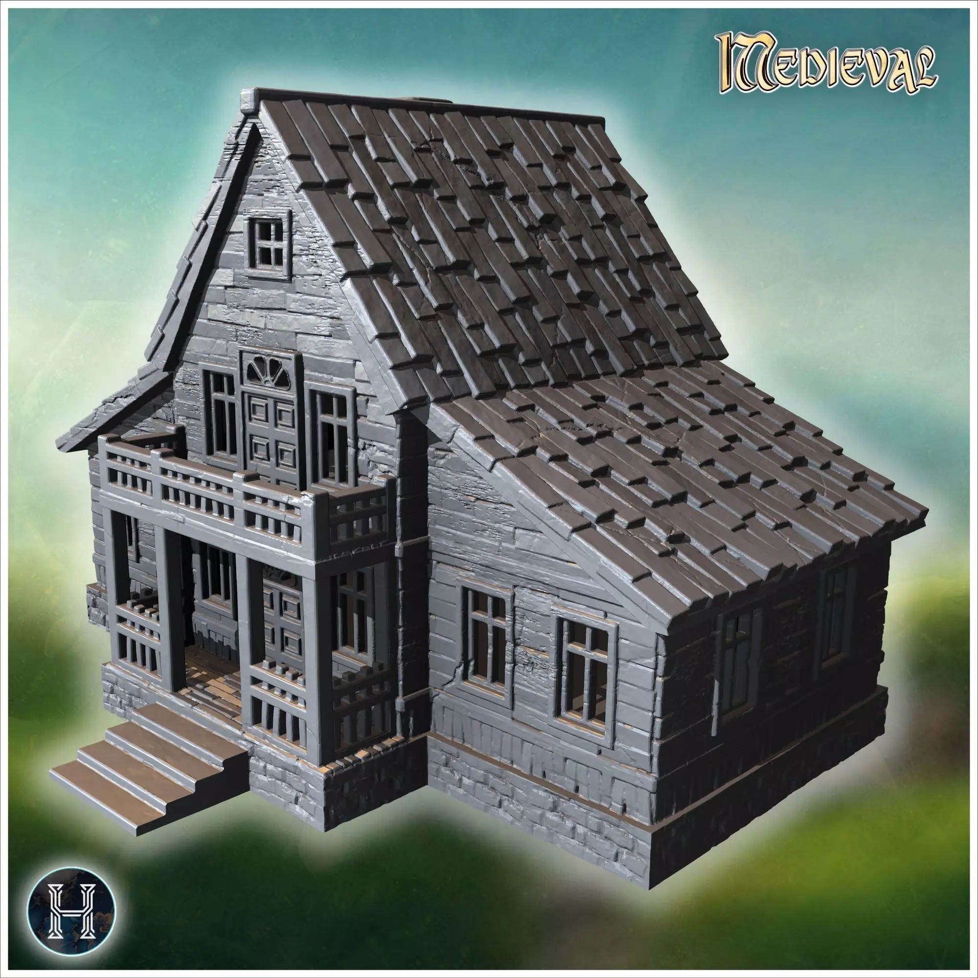 Large wooden house with detailed roof shingles and spacious balc 3D print model_0
