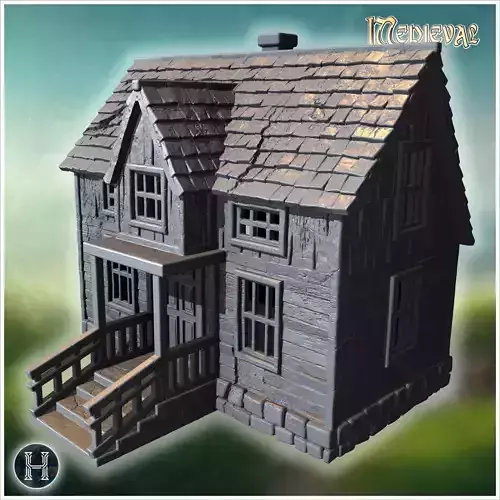 Cozy wooden house with extended porch and detailed shingle roof  3D print model