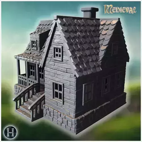 Traditional house with large windows double gables and decorativ