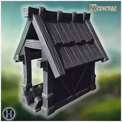 Wooden shelter with reinforced beams simple plank roof and rusti