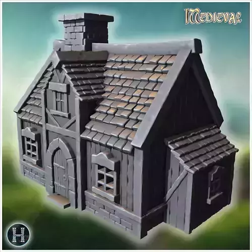 Small wooden cottage with stone foundation detailed shingled roo