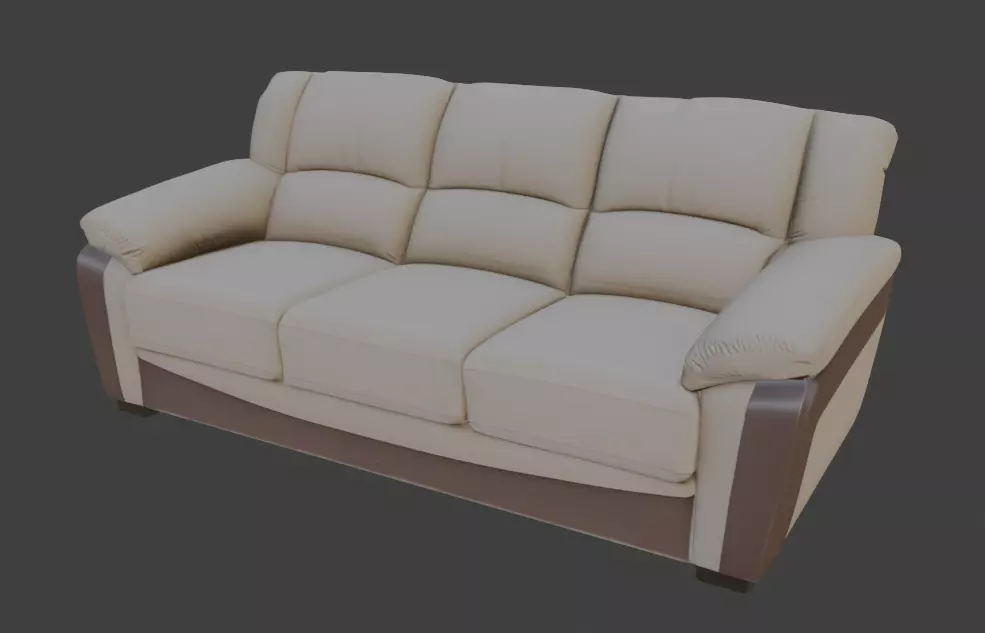 Modern Beige Leather Sofa 3D Model 3D model_2