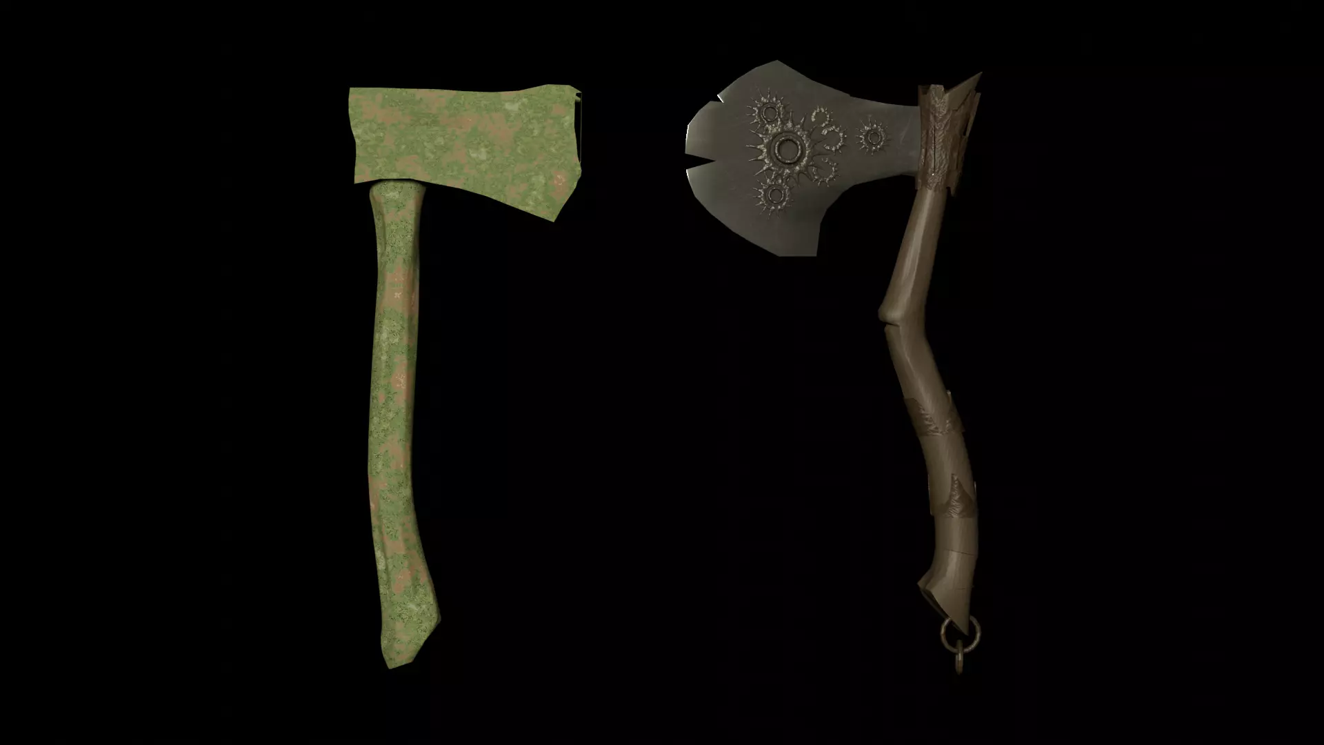 Fantasy and Survival Axe Set Stylized Weapon Pack Low-poly 3D model_0