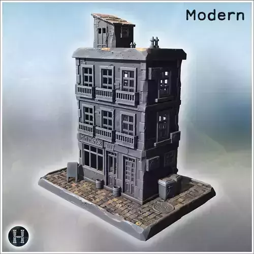 Mini market building with balconies detailed windows rooftop str 3D print model