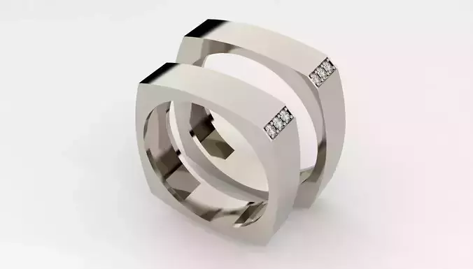 Parallel Hearts Wedding Ring Set 3D print model