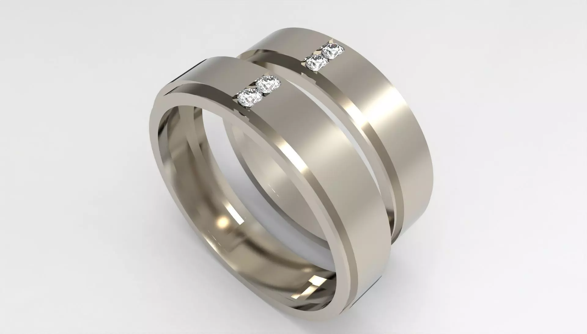 Modern Bond Wedding Ring Set 3D print model
