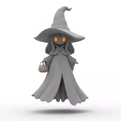 Realistic 3D Model of Gray Witch Halloween Sorceress Low Poly