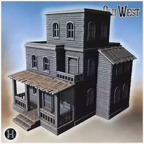 Tall wooden house with vertical planks front porch balcony and a