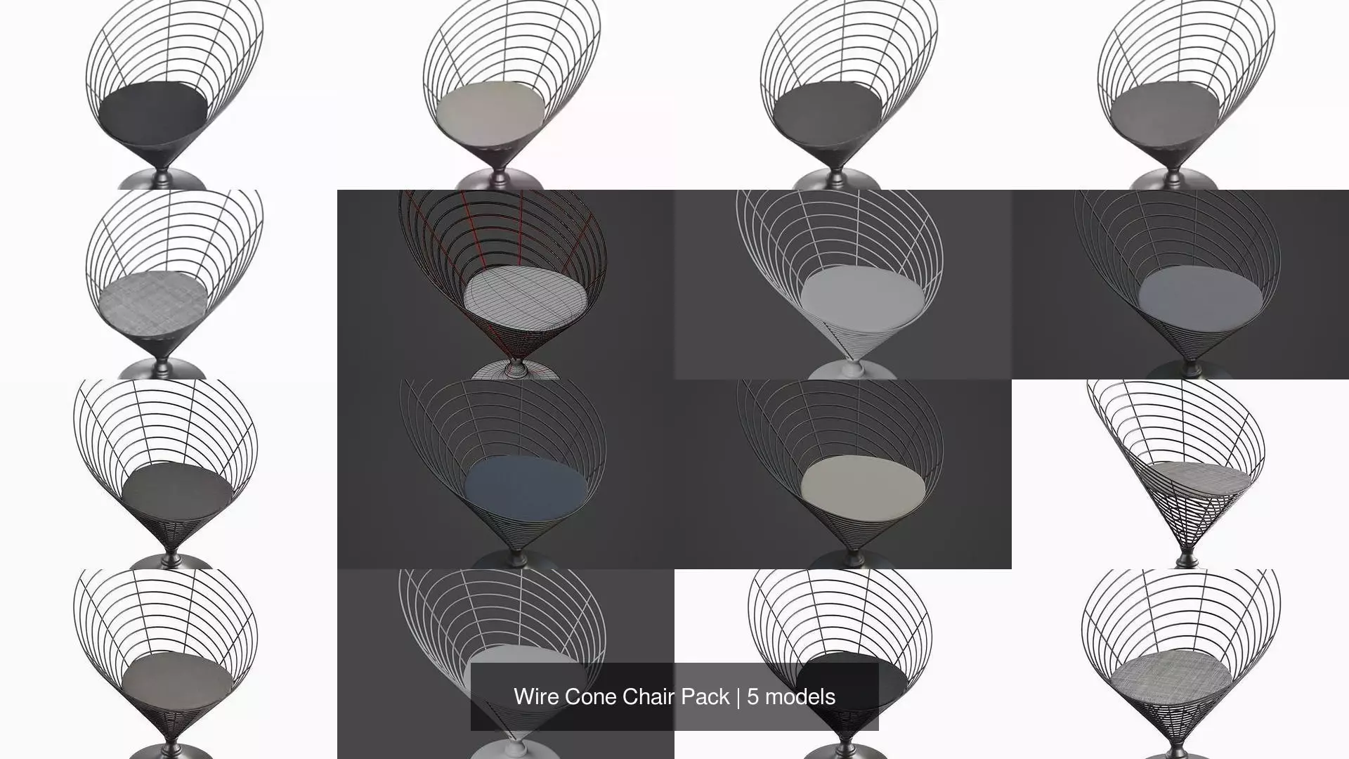 Wire Cone Chair Pack 3D Model Collection_1