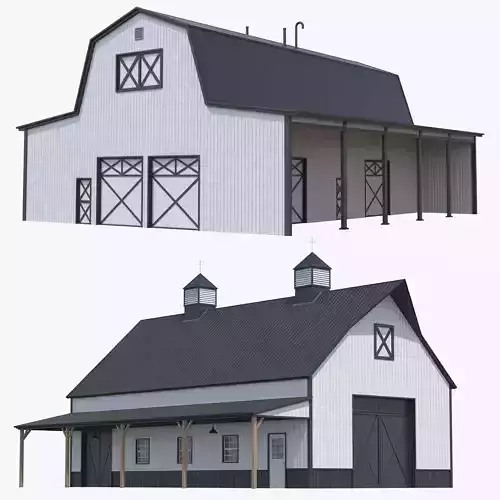 2 Farm Buildings PBR 3D Model Collection
