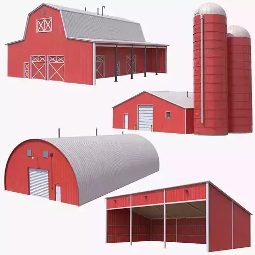 4 PBR Red Farm Buildings Collection