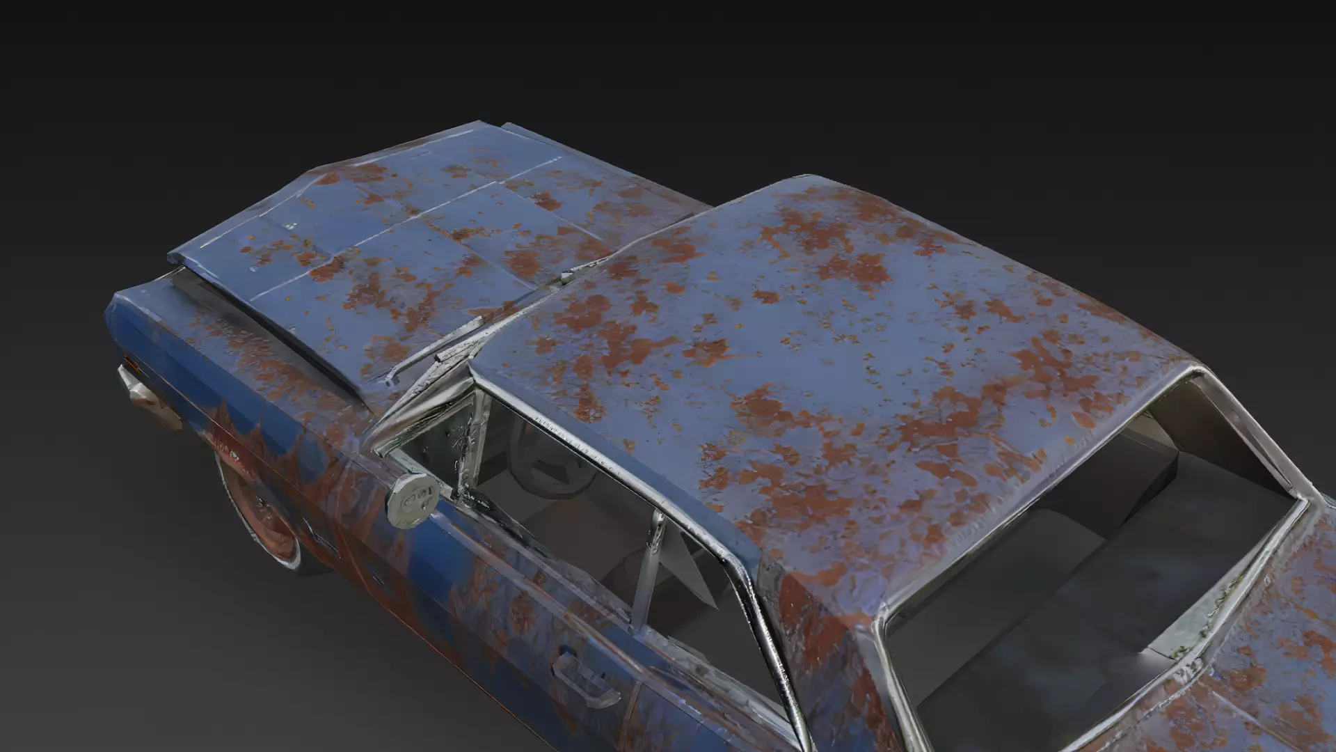 Abandoned Rusty Sedan 3D Model PBR Low-poly 3D model_8