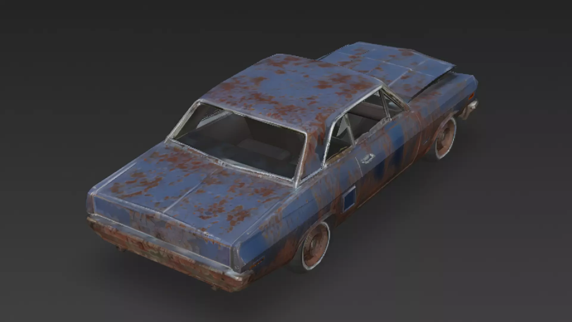 Abandoned Rusty Sedan 3D Model PBR Low-poly 3D model_2