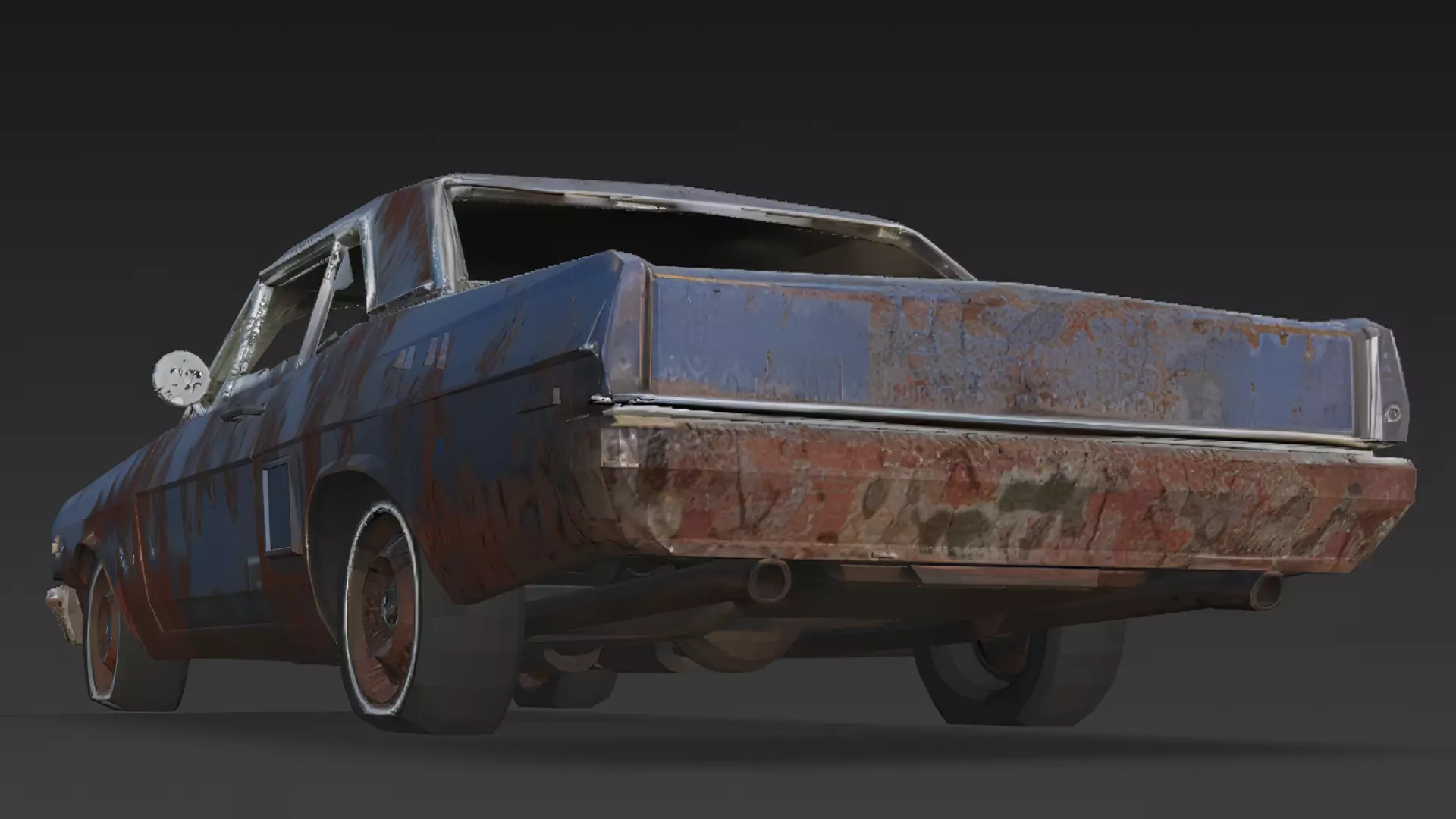 Abandoned Rusty Sedan 3D Model PBR Low-poly 3D model_7