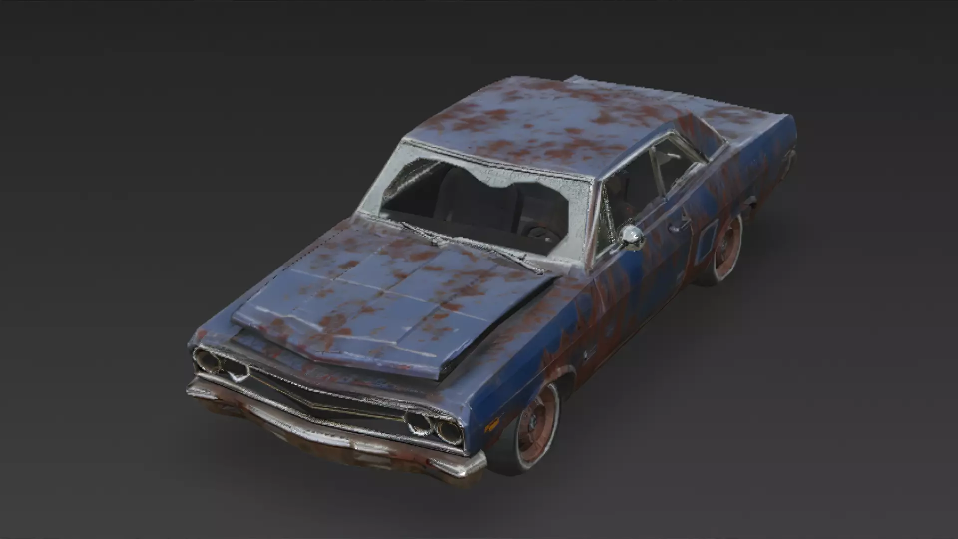 Abandoned Rusty Sedan 3D Model PBR Low-poly 3D model_0
