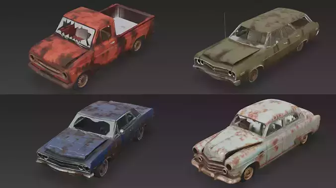 Abandoned Rusty Vehicles Pack 3D Models PBR 3D model