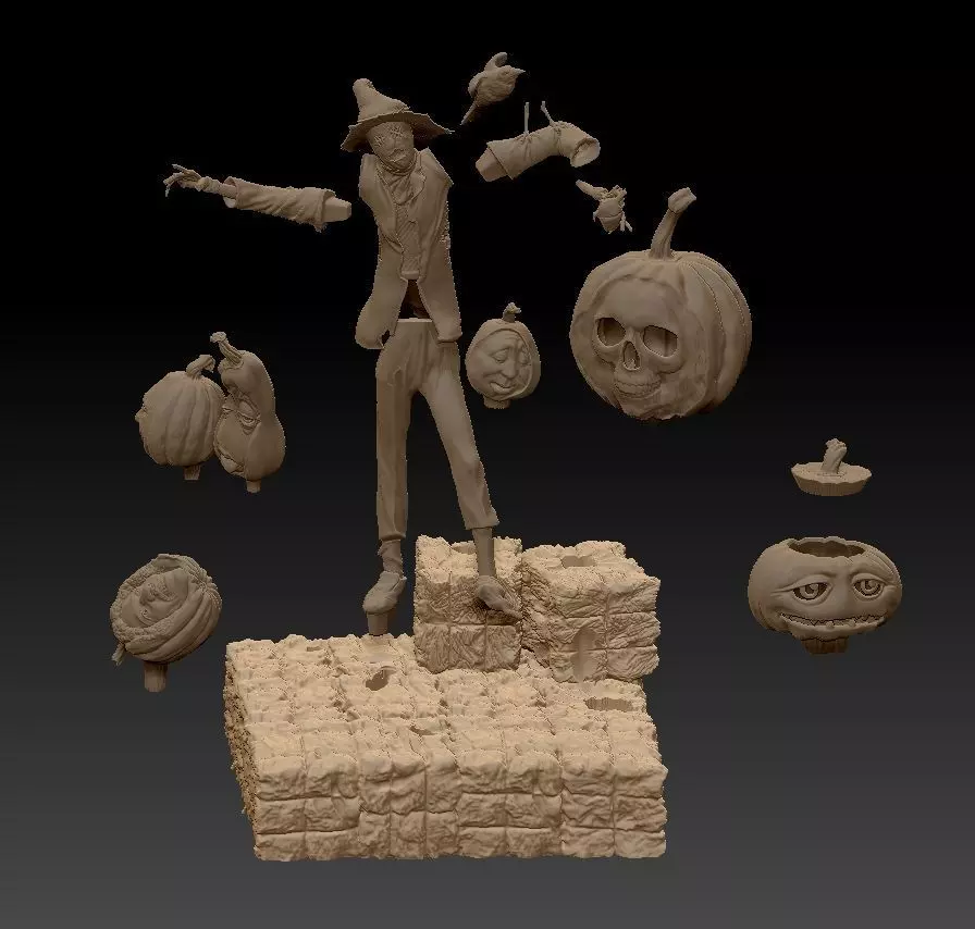 Scarecrow Kicking Pumpkin 3D print model_68