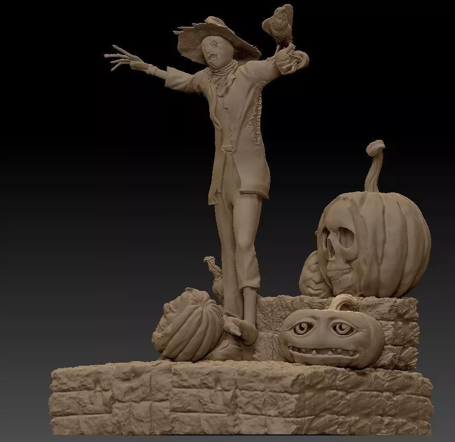 Scarecrow Kicking Pumpkin 3D print model_1