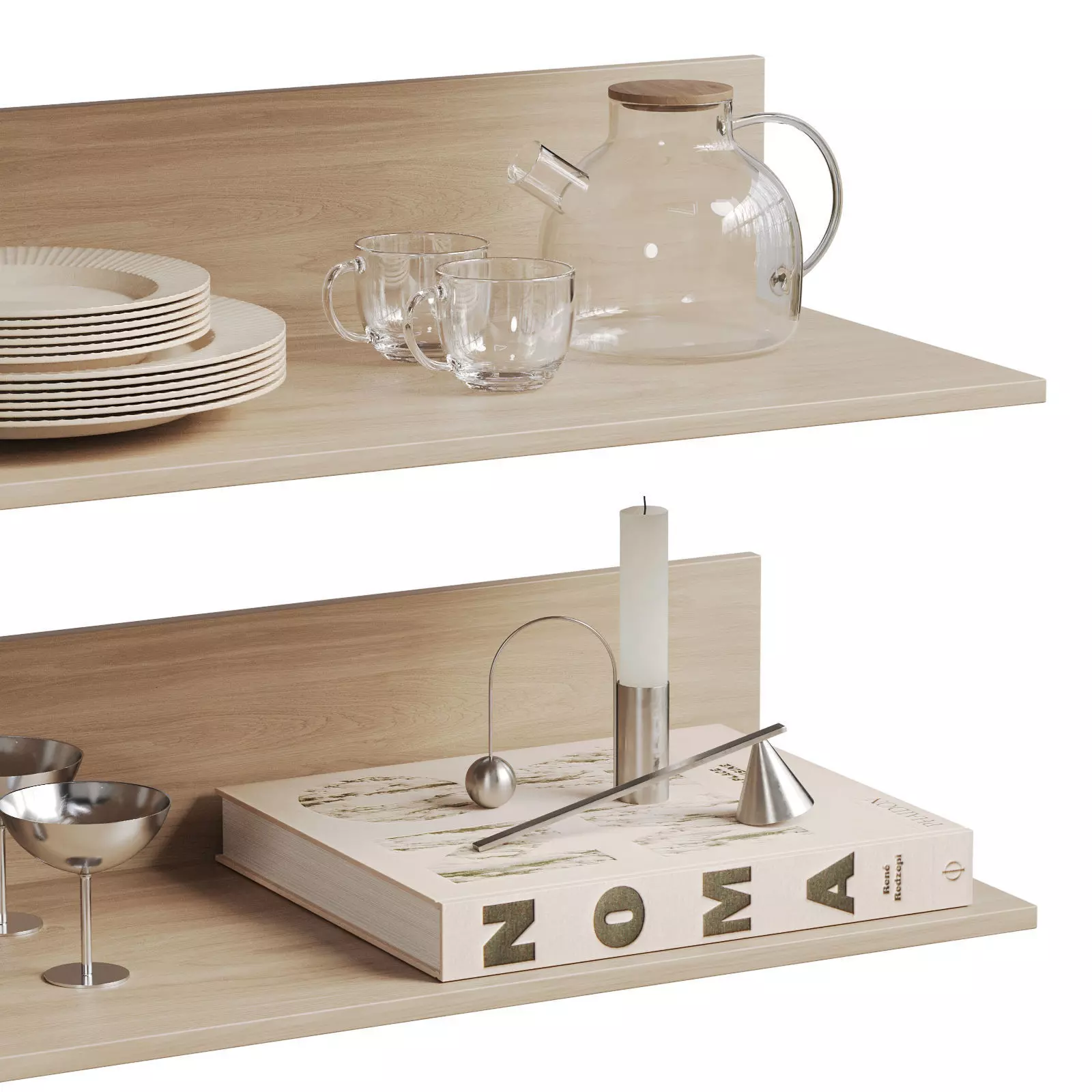 Kitchenware Decor Set On Shelves 3D model_2