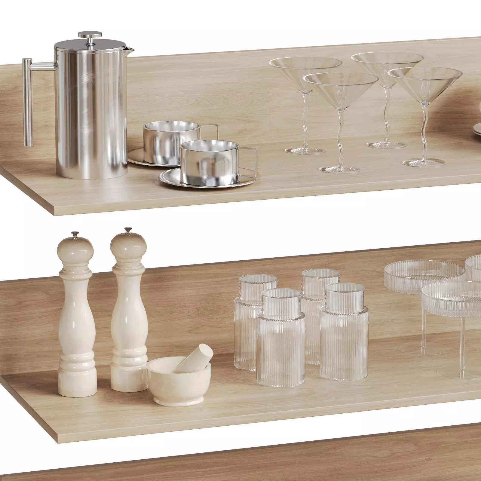 Kitchenware Decor Set On Shelves 3D model_3