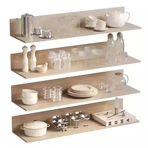 Kitchenware Decor Set On Shelves
