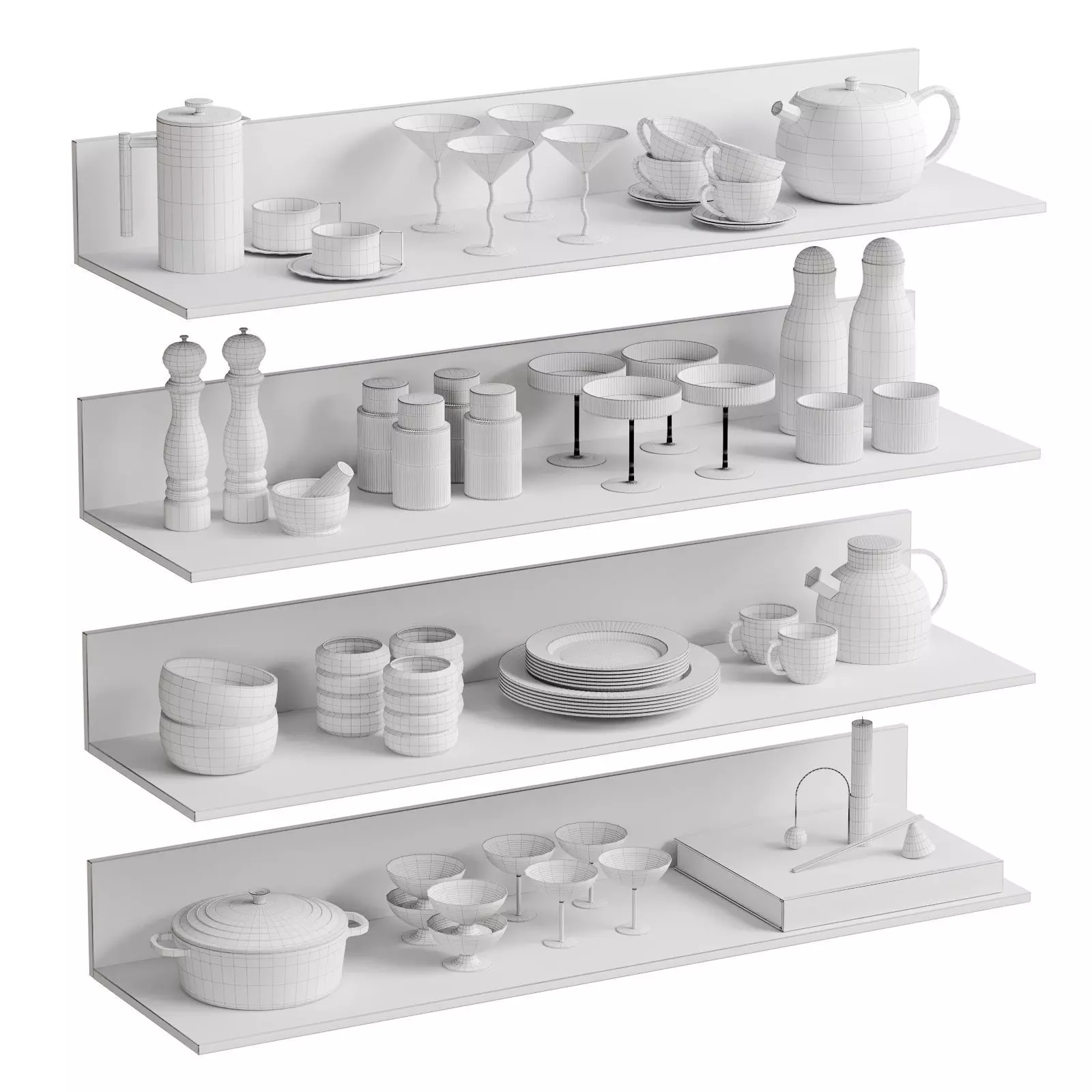 Kitchenware Decor Set On Shelves 3D model_5