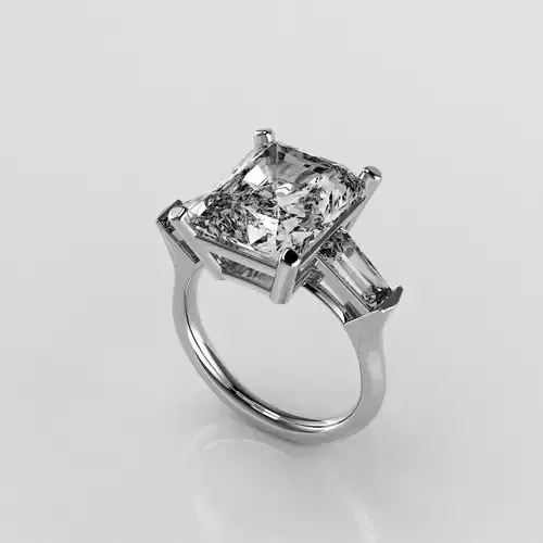 Classic Three Stone Ring - 12 x 10 Radiant - Tapered Baguettes
