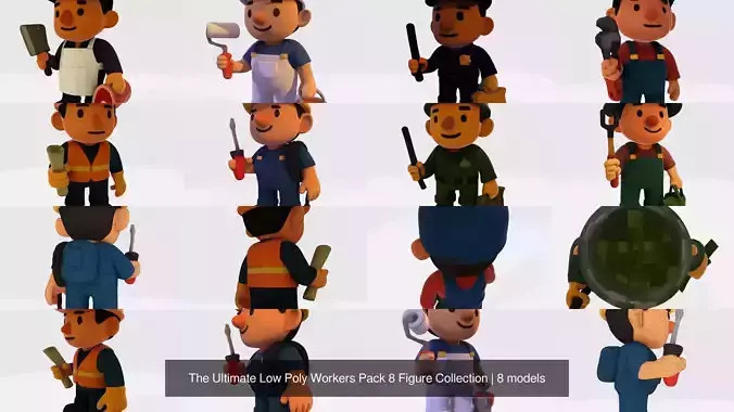 The Ultimate Low Poly Workers Pack 8 Figure Collection 