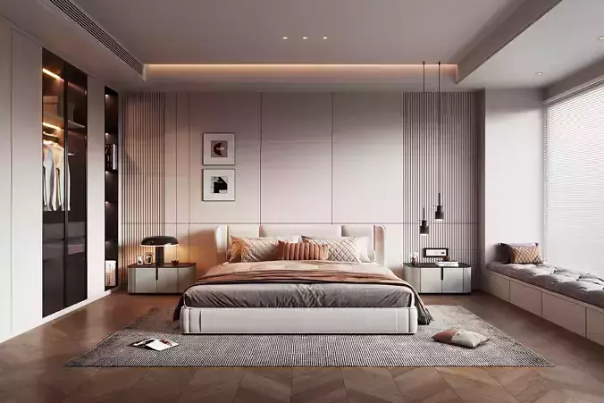 Modern luxury style bedroom 3D model 