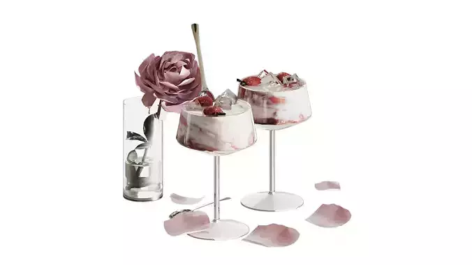 Romantic Strawberry Dessert and Rose Flower Set